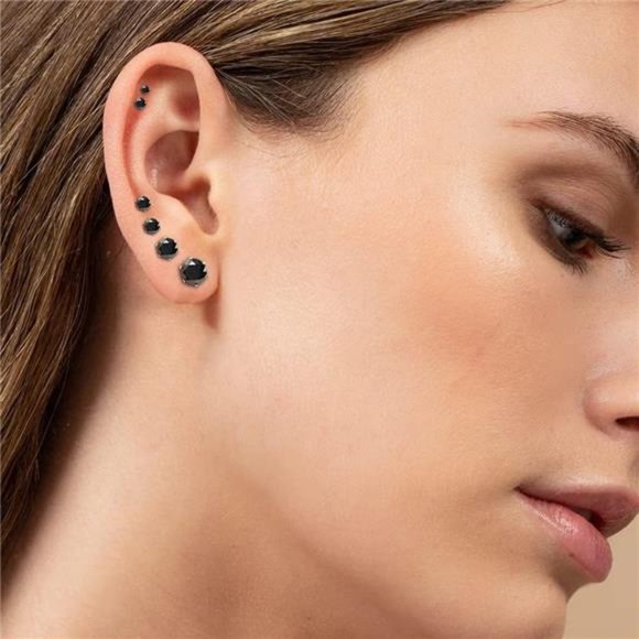 6 Pairs Stainless Steel Stud Earrings Set Hypoallergenic Cubic Zirconia Black - Picture 5 of 6